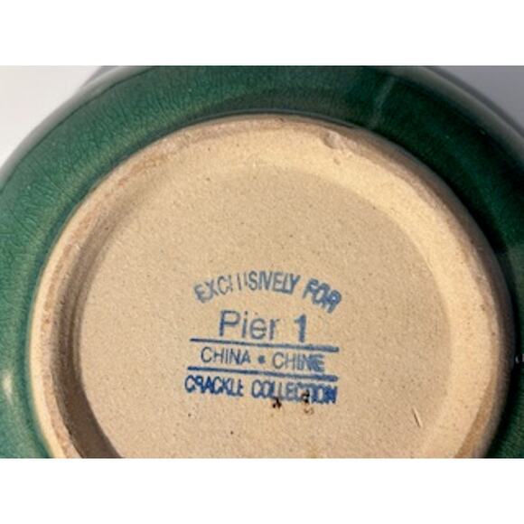 Pier 1 Crackle Collection Distressed Coupe Cereal Bowl Pottery Green Tan 6.75" - Picture 5 of 12